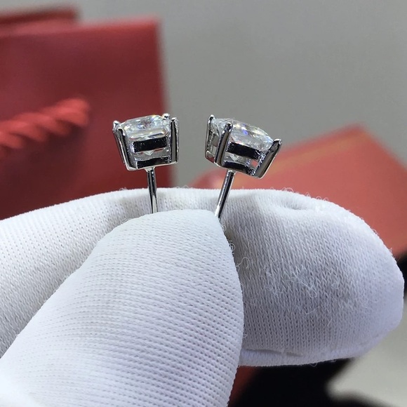 Square Cut Simulated Diamond Earrings Studs - Picture 12 of 16